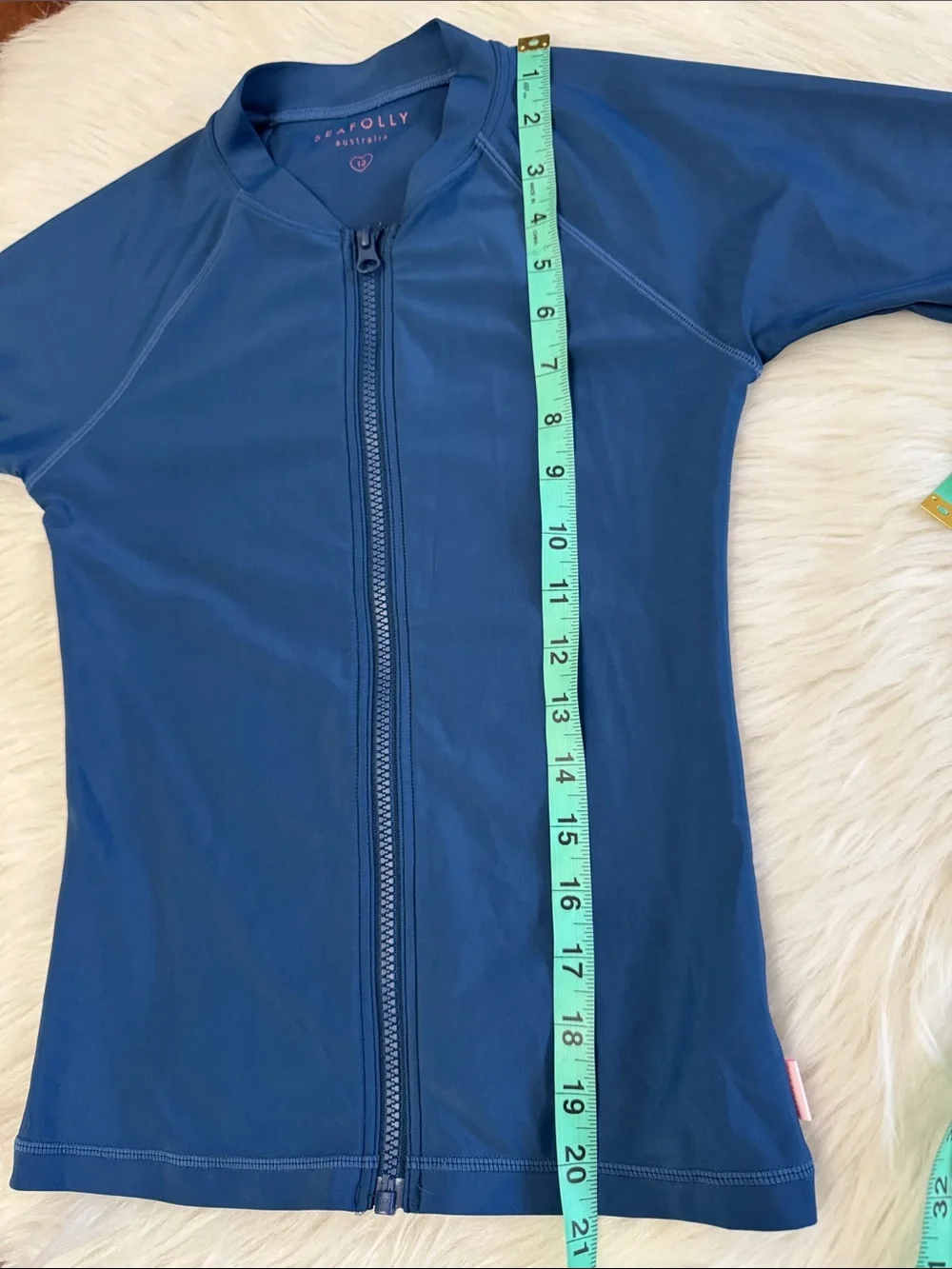 Seafolly Girls UV  Rash Top Indigo Blue Full-Zip Long Sleeve Rash Guard Size 12